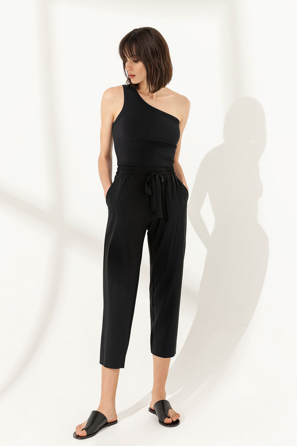 Remy Ribbed One-Shoulder Top - #color_black